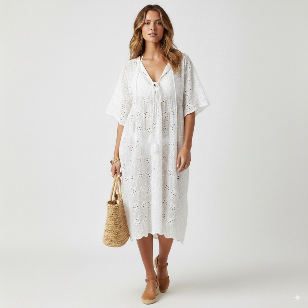 Young Fabulous Broke Womens White Eyelet Cover‎ Up Dress Size Medium Summer